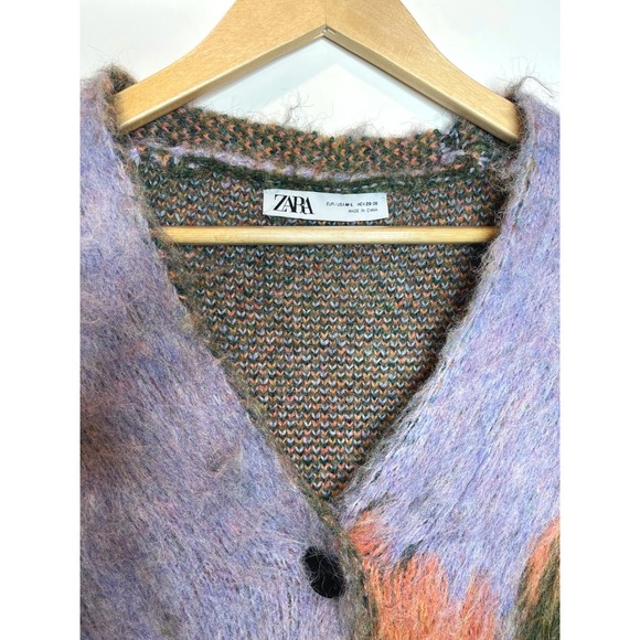 ZARA‎ Landscape Knit Cardigan Coat Multicolor Oversized - Picture 3 of 8